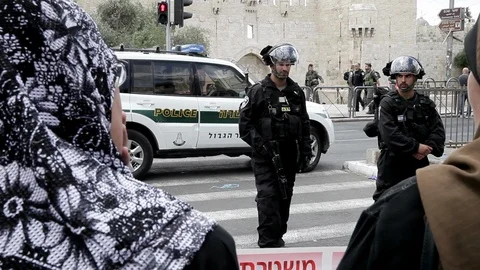 Palestine: Israeli Police and Palestinian Women in Jerusalem Stock Footage