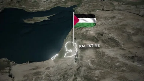 Palestine Map Animation and 3D Waving of Palestine Flag Animation on Satell.. Stock Footage 329781936