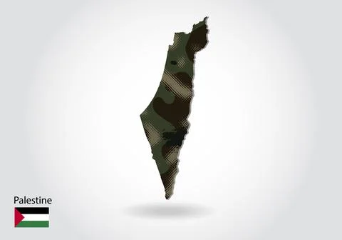 Palestine map with camouflage pattern, Forest - green texture in map. Militar Stock Illustration