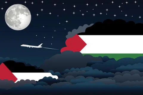 Palestine Night Clouds Airplane Vector Illustration Stock Illustration