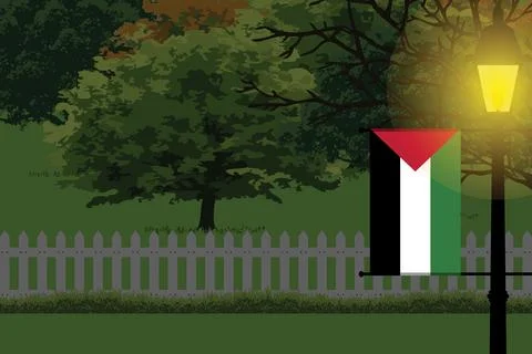 Palestine Night Trees Lamp Vector Illustration Stock Illustration