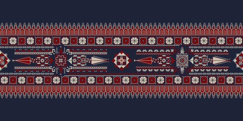 Palestinian border, Tatreez pattern  Stock Illustration