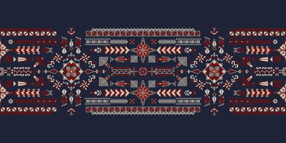 Palestinian border, Tatreez pattern Stock Illustration