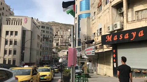 Palestinian flag nablus Stock Footage 156358374