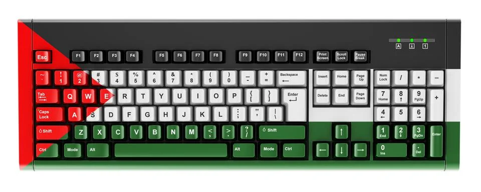 Palestinian flag painted on computer keyboard. 3D rendering 스톡 일러스트