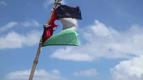 Palestinian flag torn by storm winds 스톡 동영상 346401512