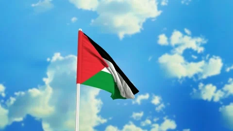 Palestinian flag waving in the wind against a sky background 스톡 동영상 281295948