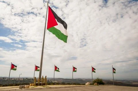 Palestinian flags in the air. Foto stock