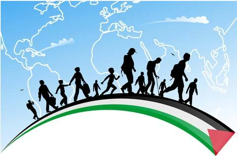 Palestinian immigrants with the background the map of the planet earth イラスト素材