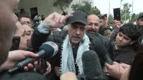 Palestinian prisoners released by Israel arrive in Ramallah, Ramallah, PS - 08 F Stock Footage 301394633