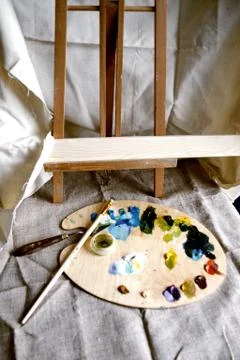 Palette with a brush Stock Photos