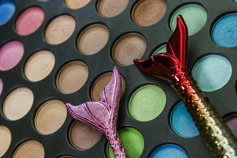 Palette of colored eyeshadows, close-up Stock Photos