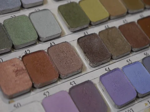 The palette of colored shadows for make-up Stock Footage 73397706