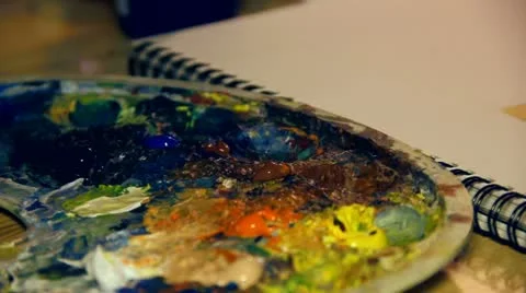 Palette with Colors on Table Stock Footage