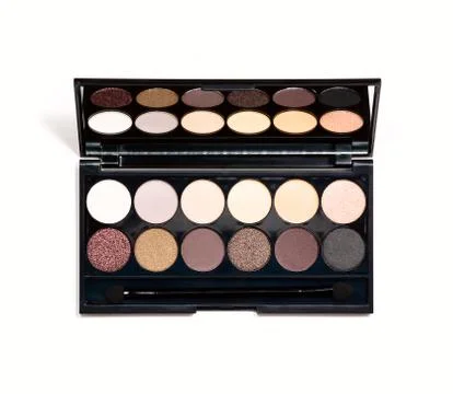 Palette of eye shadow close-up reflected in mirror. Stock Photos