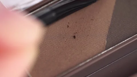A palette with eyebrow shadow and a makeup brush. Brush gains brown eyeshad.. Stock Footage 257466957