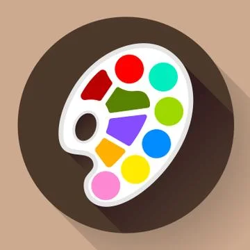 Palette icon with long shadow. Flat design style Stock Illustration