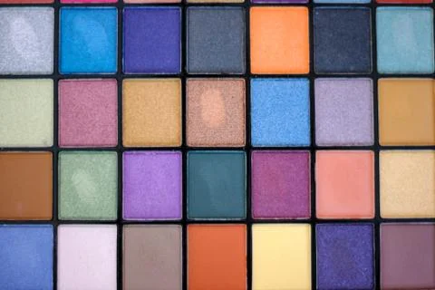 Palette with makeup. Multicolor Eye Shadow. Fingerprints on cosmetics Stock Photos