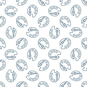 Palette with Paint Brush vector concept line seamless pattern Illustrazione stock