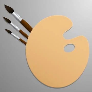 Palette with paint brushes. Gray background. Vector Image. Stock Illustration