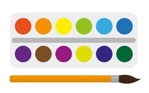 Palette paint paintbrush creative develop flat set Stock Illustration