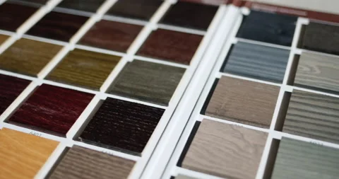 Palette with painted wood samples to select the color of wood products. Stock Footage 162715458