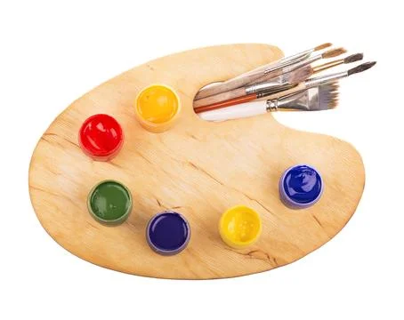 Palette with paints Stock Photos