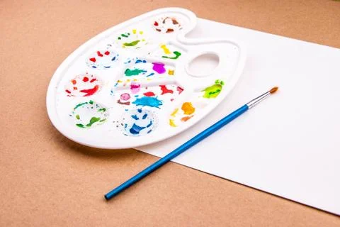 Palette with paper Stock Photos