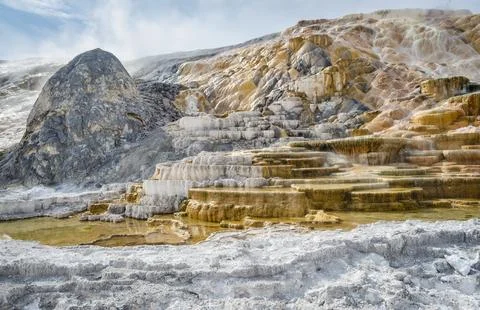 Palette Springs. Devils thumb at the Mammoth Hot Springs. Yellowstone Natio.. Stock Photos