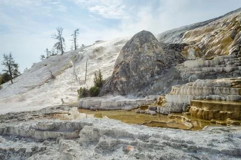 Palette Springs. Devils thumb at the Mammoth Hot Springs. Yellowstone Natio.. Stock Photos