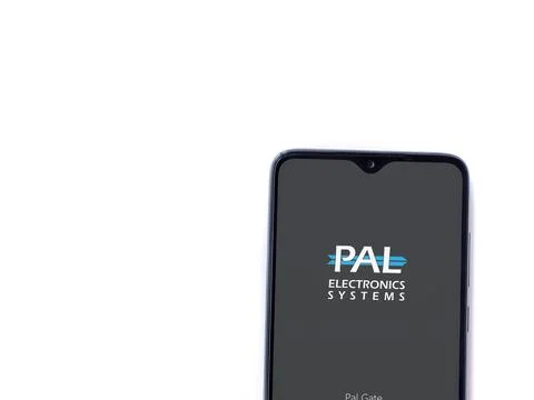 PalGate app launch screen on smartphone on white background Stock Photos