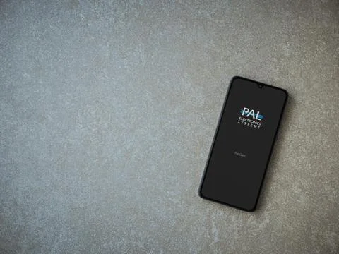 PalGate app launch screen on smartphone on ceramic stone background Stock Photos