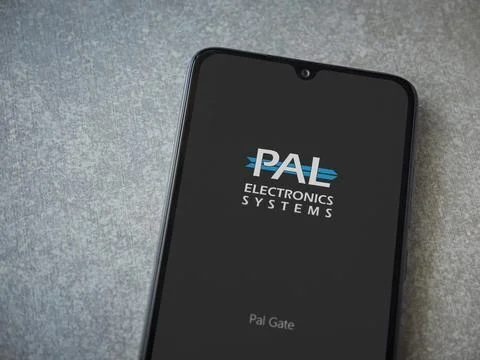 PalGate app launch screen on smartphone on ceramic stone background Foto stock