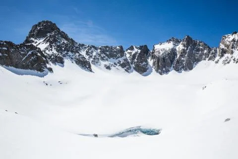 Palisade Glacier in winter. Skyline includes Mt. Sill, Polemonium Peak, and N Stock Photos