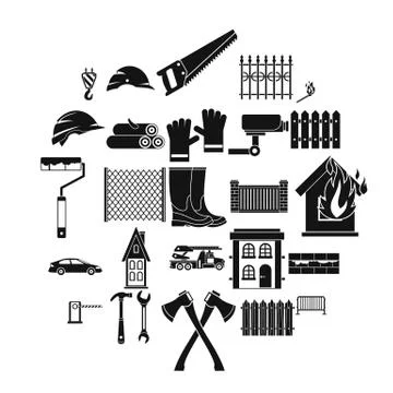 Palisade icons set, simple style 스톡 일러스트