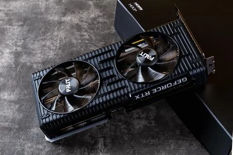 Palit Nvidia Geforce RTX 3060 Ti Dual OC graphics card for gaming and mining. Stock Photos