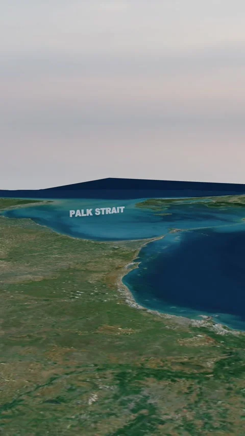 Palk Strait 3D Topography and Geopolitical Maritime Map 4K Vertical Video stock 336361691