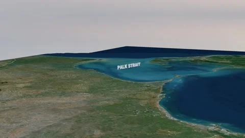 Palk Strait 3D Topography and Geopolitical Maritime Map 4K Stock Footage 336361692