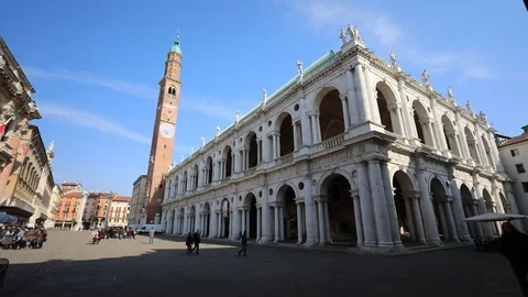 Palladio basilica and Signori square in Vicenza Stock Footage