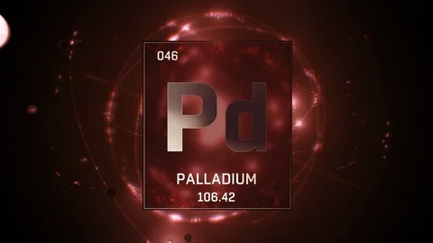 Palladium as Element 46 of the Periodic Table 3D animation on red background 库存影片 119417386