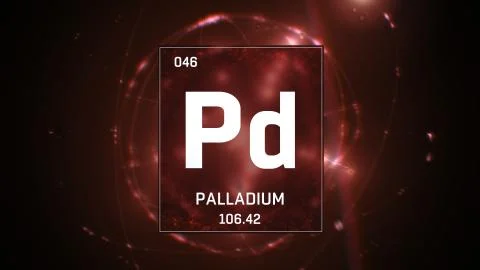 Palladium as Element 46 of the Periodic Table 3D illustration on red background Stock Illustration