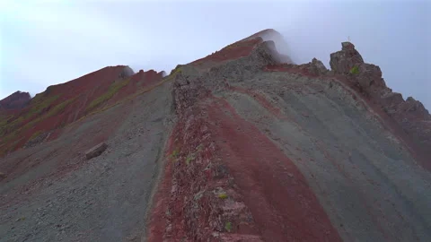 Pallay Punchu sharp mountain ridge in fog aerial view Cusco Peru Vídeo Stock 345005847