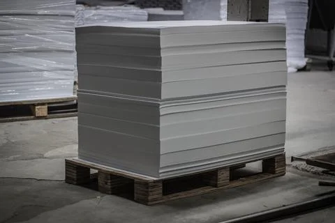 Pallet with blank offset paper is ready for printing Stock Photos