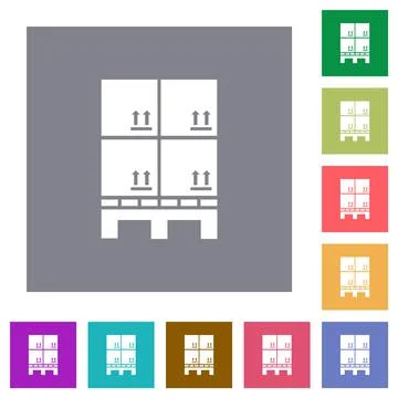Pallet with boxes square flat icons Stock Illustration