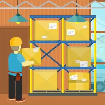 Pallet with Boxes in Warehouse Interior. Loading Illustrazione stock
