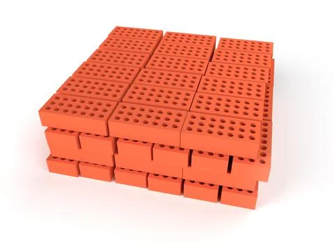 Pallet of bricks isolated on white. Construction concept Stock Illustration