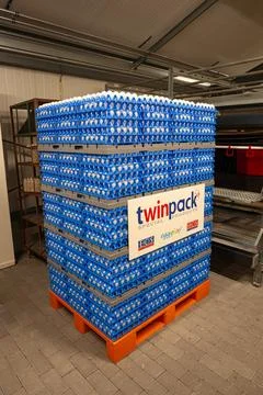 Pallet with egg boxes Stock Photos