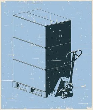 Pallet jack with cardboard boxes on pallets retro poster Illustration