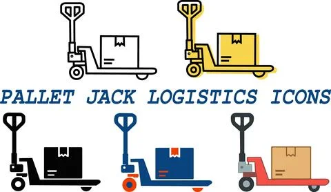 Pallet jack logistics material handling icons Illustration