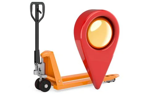 Pallet jack with map pointer. 3D rendering 库存插图